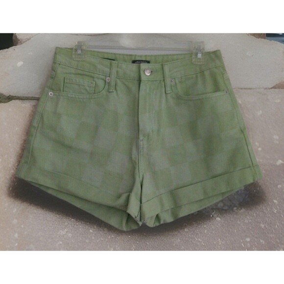 Y2K 90 Wild Fable Women Mom Jean Shorts Green Check Denim Sz4/27 Super High Rise - Picture 1 of 6